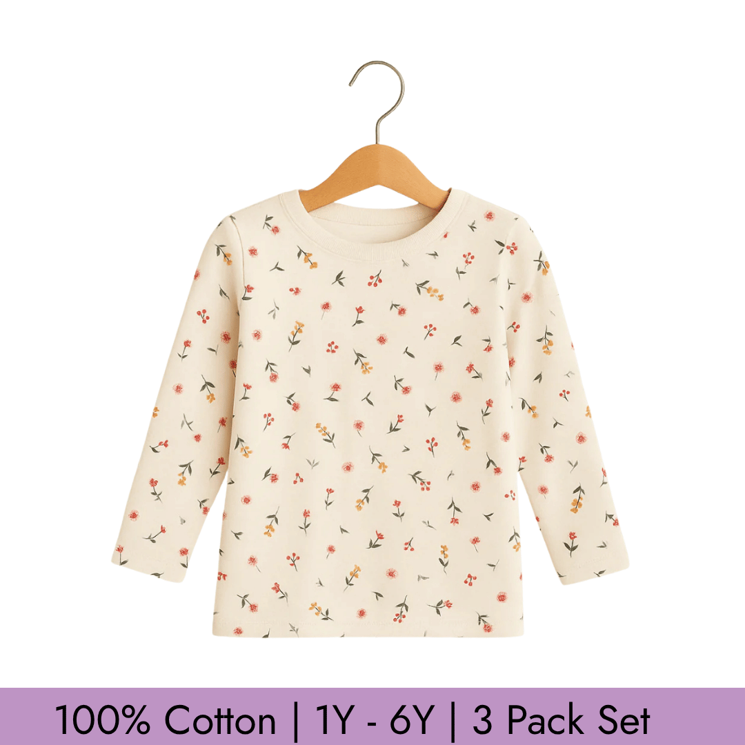 Todlerry Full Sleeves Girls T-shirts | Pack of 3 |Soft & Breathable | 100% Cotton