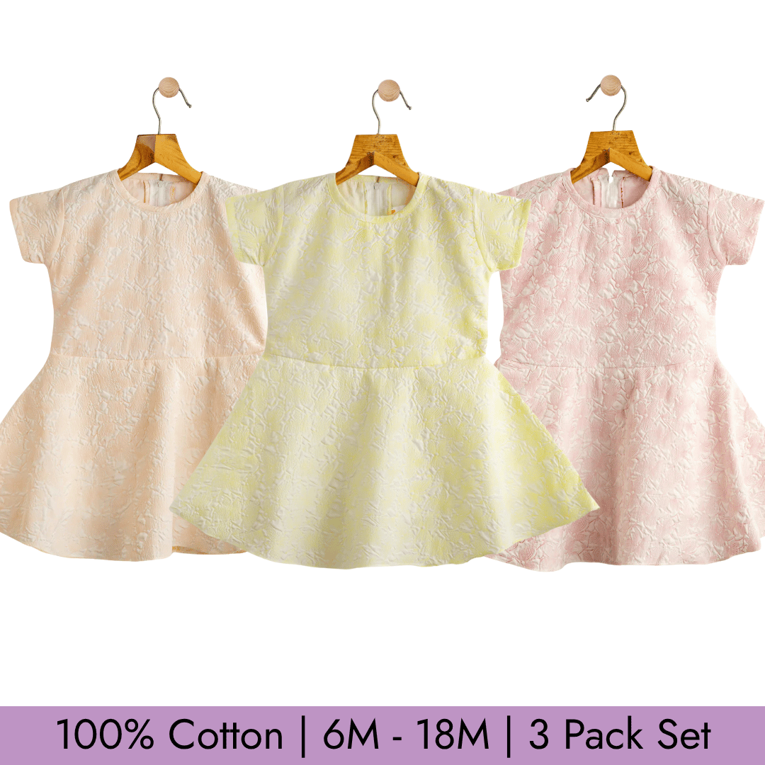 Todlerry Girls Frock | Pack of 3 |Soft & Breathable | 100% Cotton