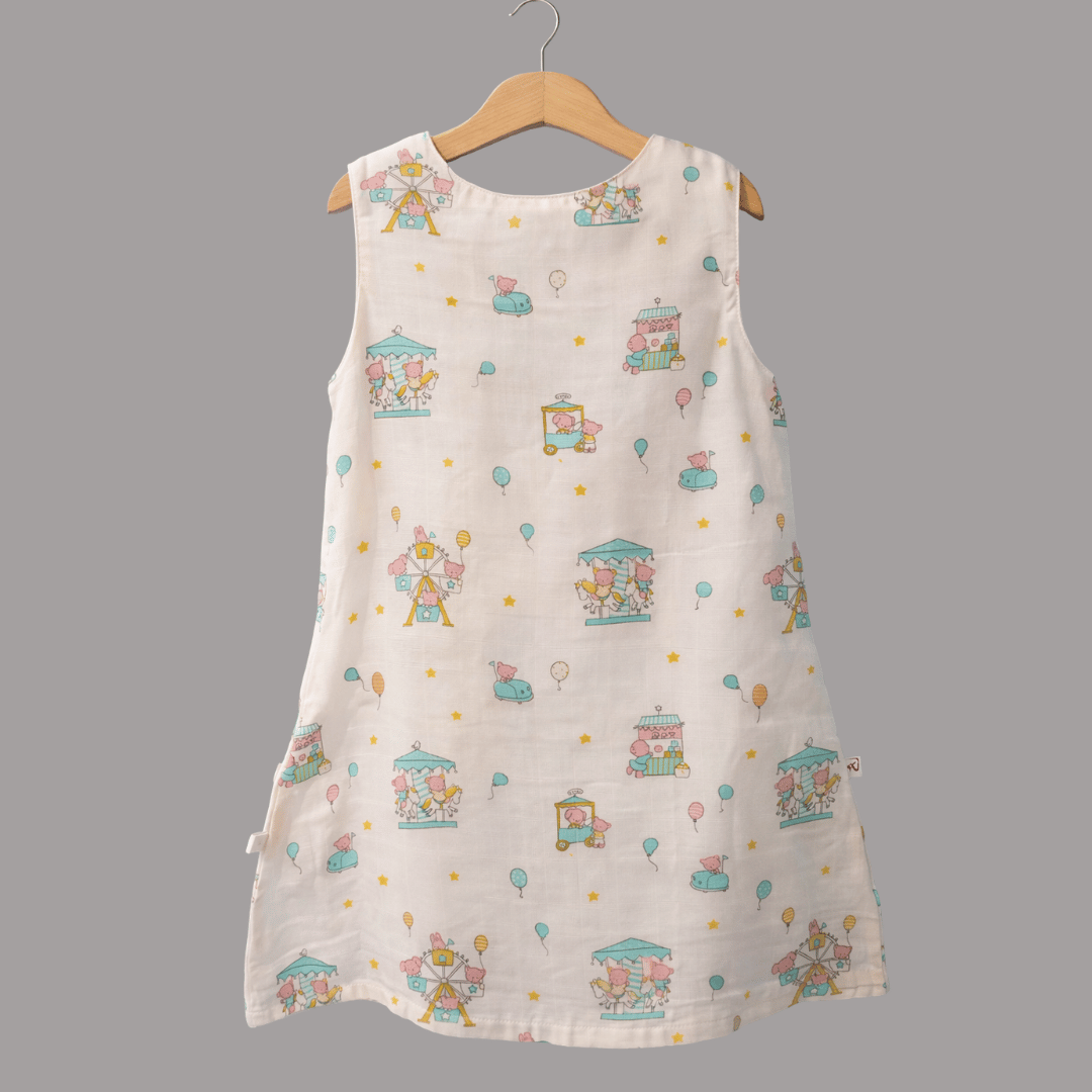 Soft Cotton Sleeveless Frock with Cute Shoulder Buttons