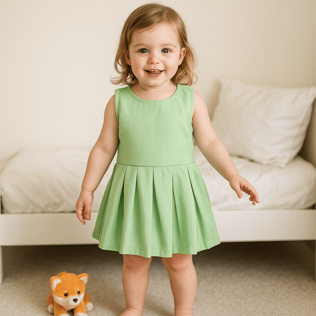 Todlerry Half-sleeve Girls Frock | Solid Pink, Peach, Green| 100% Cotton