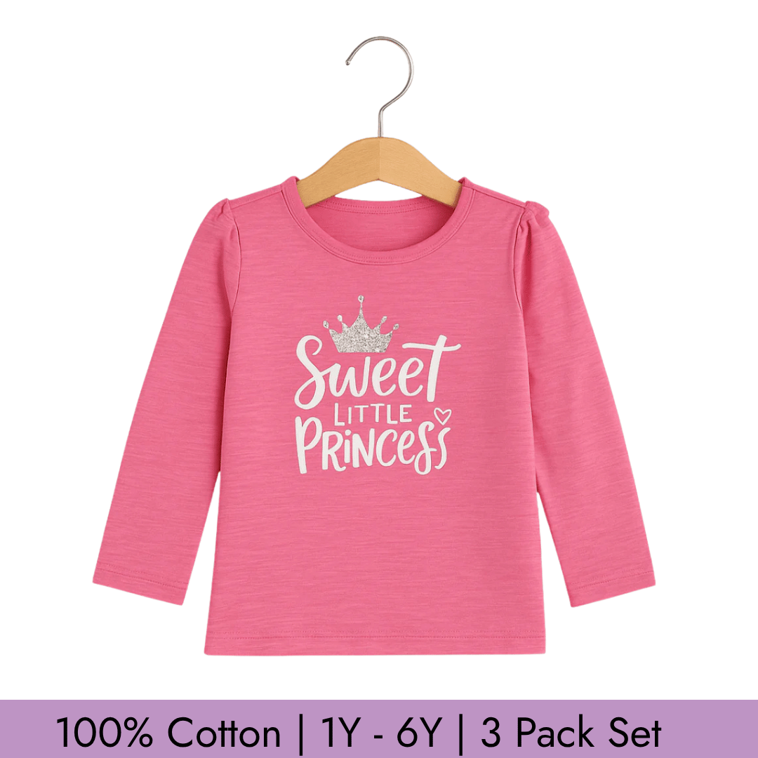 Todlerry Full Sleeves Girls T-shirts | Pack of 3 |Soft & Breathable | 100% Cotton