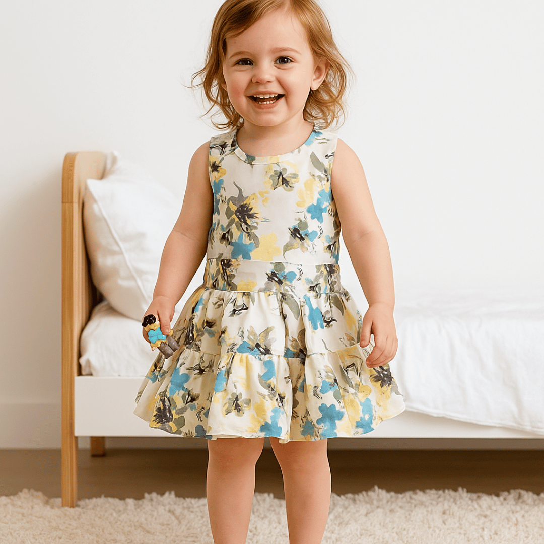 Todlerry Sleeveless Girls Frock | Floral Print | 100% Cotton