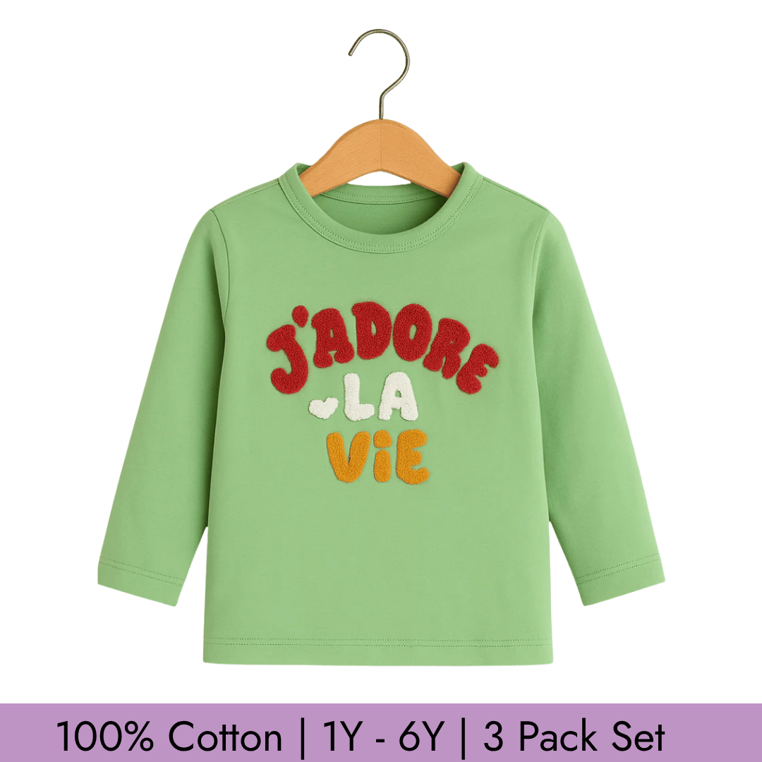 Todlerry Full Sleeves Girls T-shirts | Pack of 3 |Soft & Breathable | 100% Cotton
