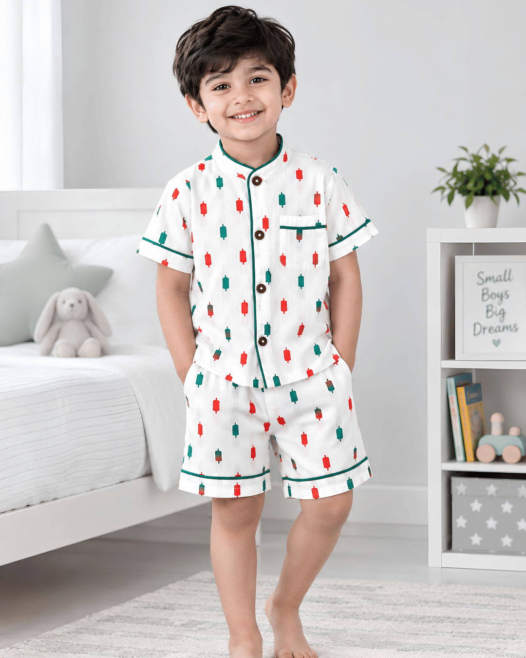 Todlerry Kids Cotton Night Suit | Ice-cream Print Shirt & Shorts Set