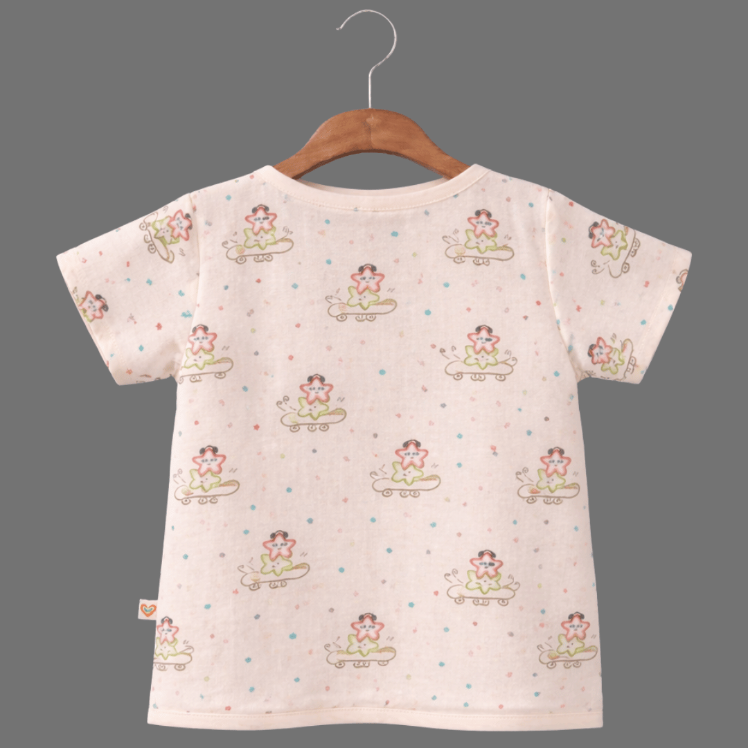 Unisex Comfy Cotton Playful Stars Jhabla With Soft Short Sleeve Button-Up
