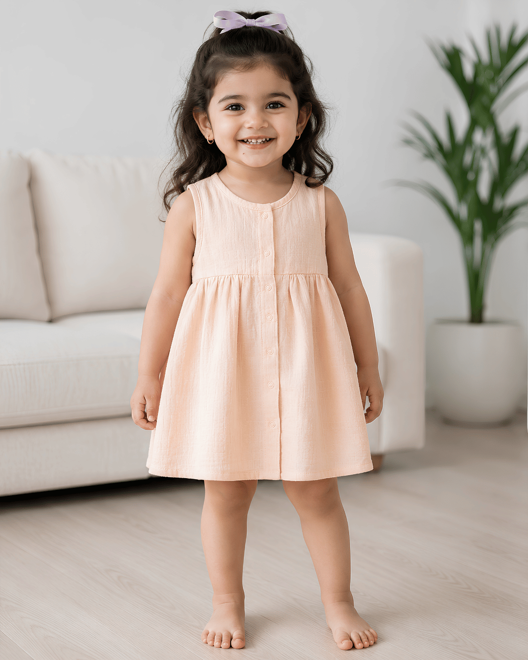 Premium Apricot Muslin Sleeveless Frock – 100% Organic Cotton Baby Dress