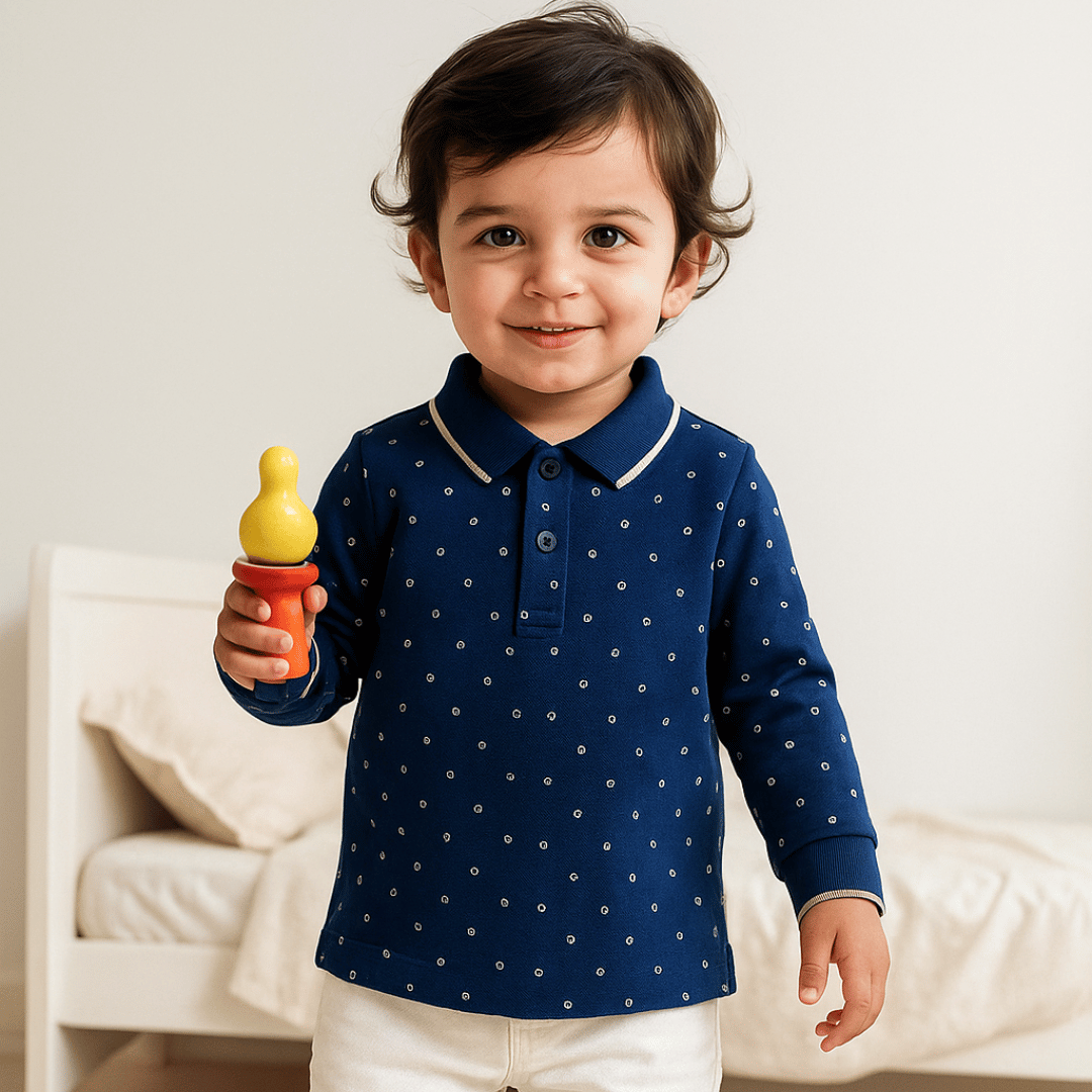 Todlerry Boys Cotton T-Shirt | Tiny Dots Navy | Soft & Breathable | 100% Cotton