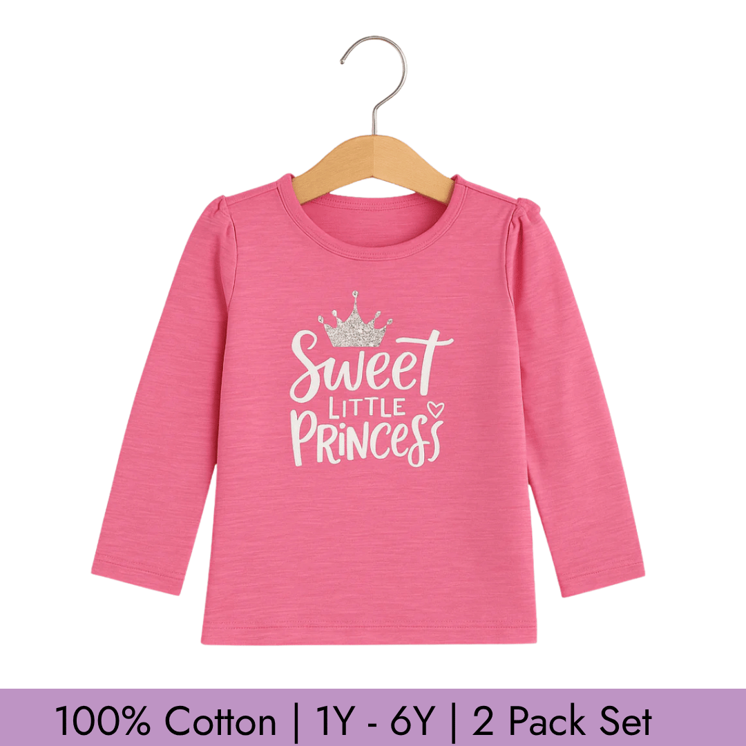 Todlerry Full Sleeves Girls T-shirts | Pack of 2 | Soft & Breathable | 100% Cotton