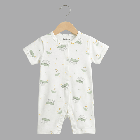 Dreamy Sheep All-Over Print White Half Romper