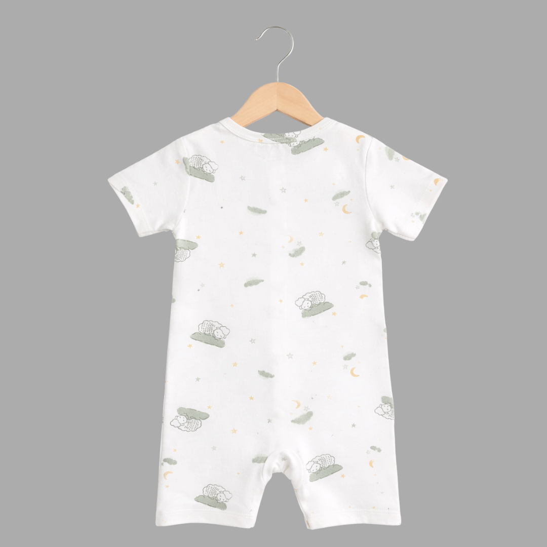 Dreamy Sheep All-Over Print White Half Romper