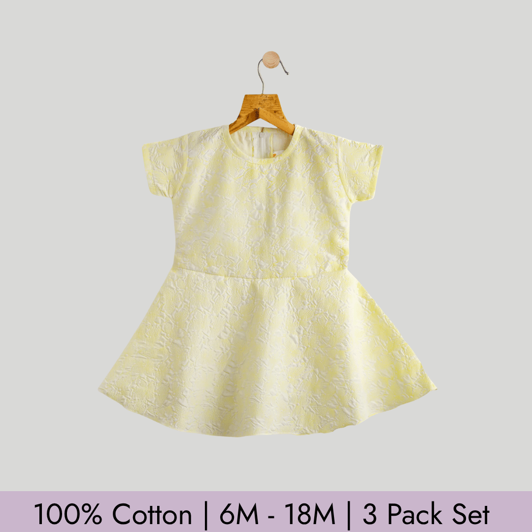 Todlerry Girls Frock | Pack of 3 |Soft & Breathable | 100% Cotton