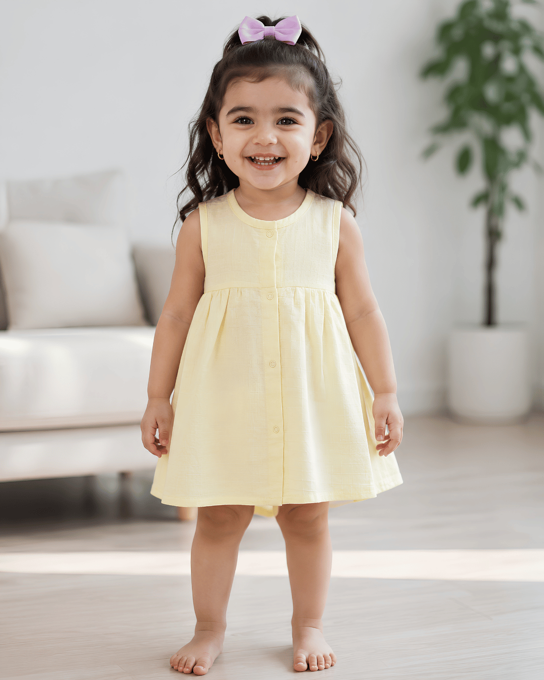 Premium Light Yellow Muslin Sleeveless Frock – 100% Organic Cotton Baby Dress