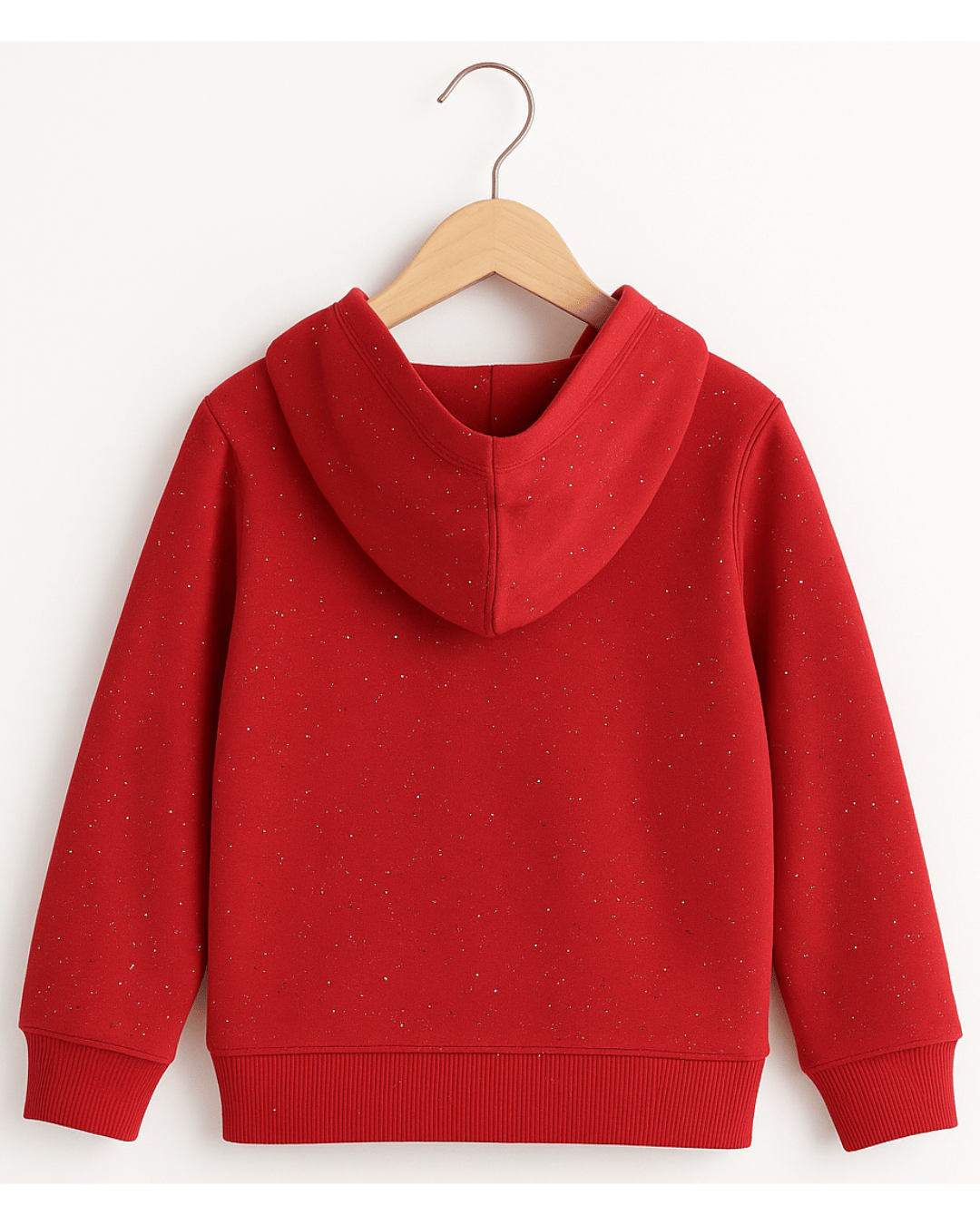 Girl's Red Glitter Full Sleeve with Front Zipper Hoodie for Kids 100% Cotton
