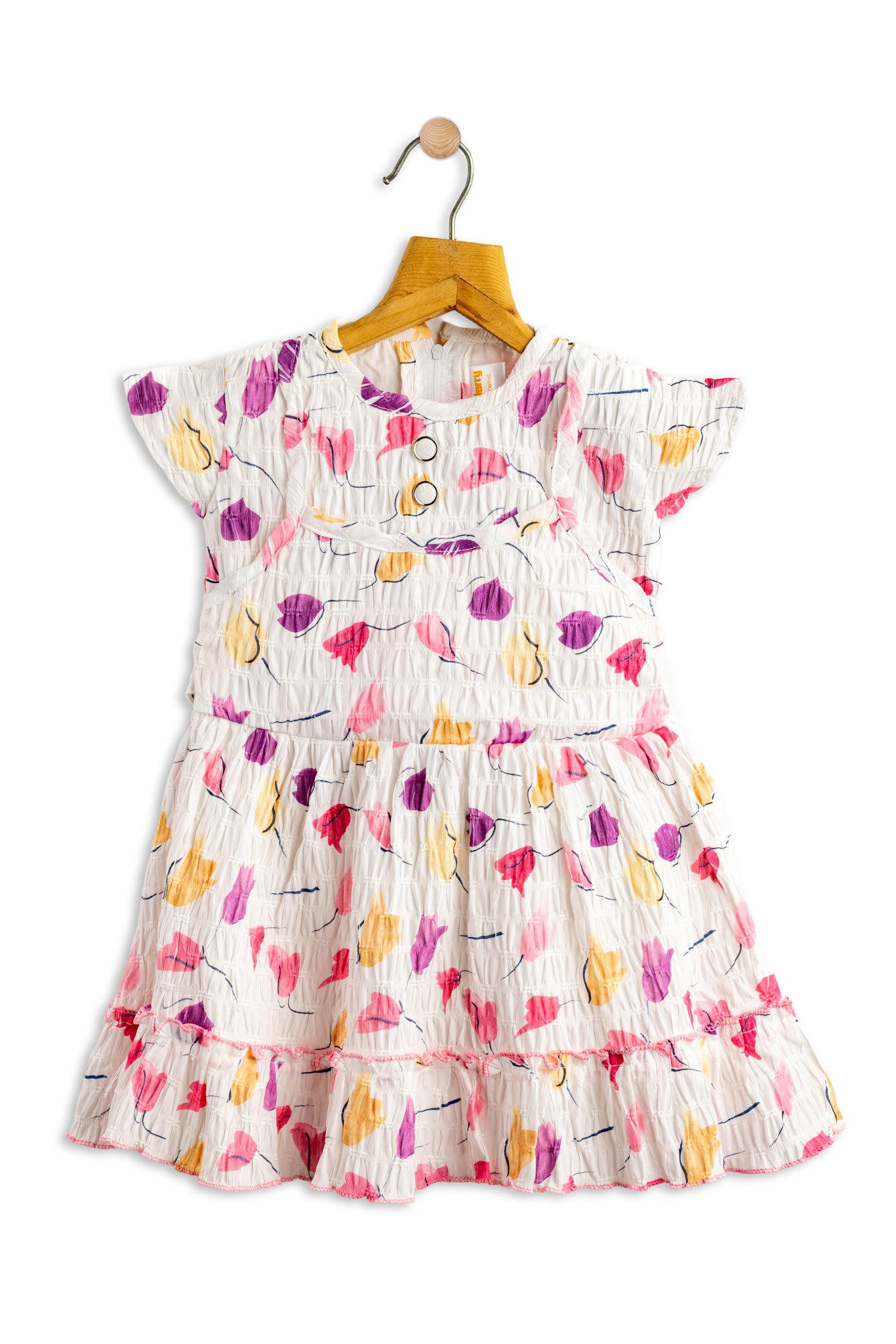 Todlerry Sleeveless Girls Frock | Green & Pink Floral Print | 100% Cotton