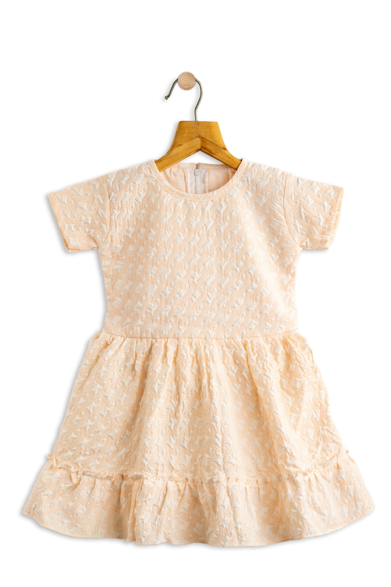 Todlerry Half-sleeve Girls Frock | Solid White & Peach | 100% Cotton