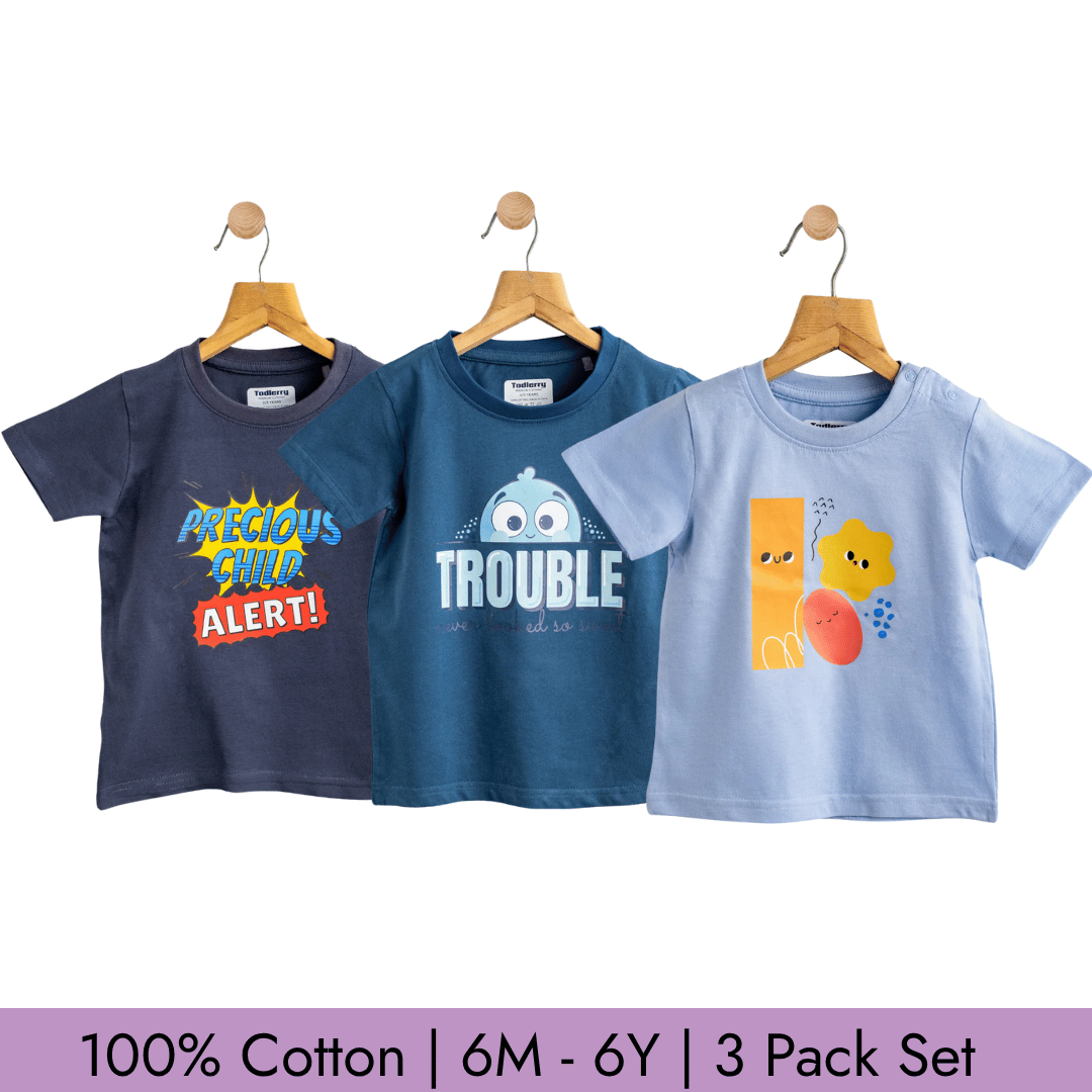 Todlerry Boys Cotton T-Shirt | Pack of 3 |Soft & Breathable | 100% Cotton