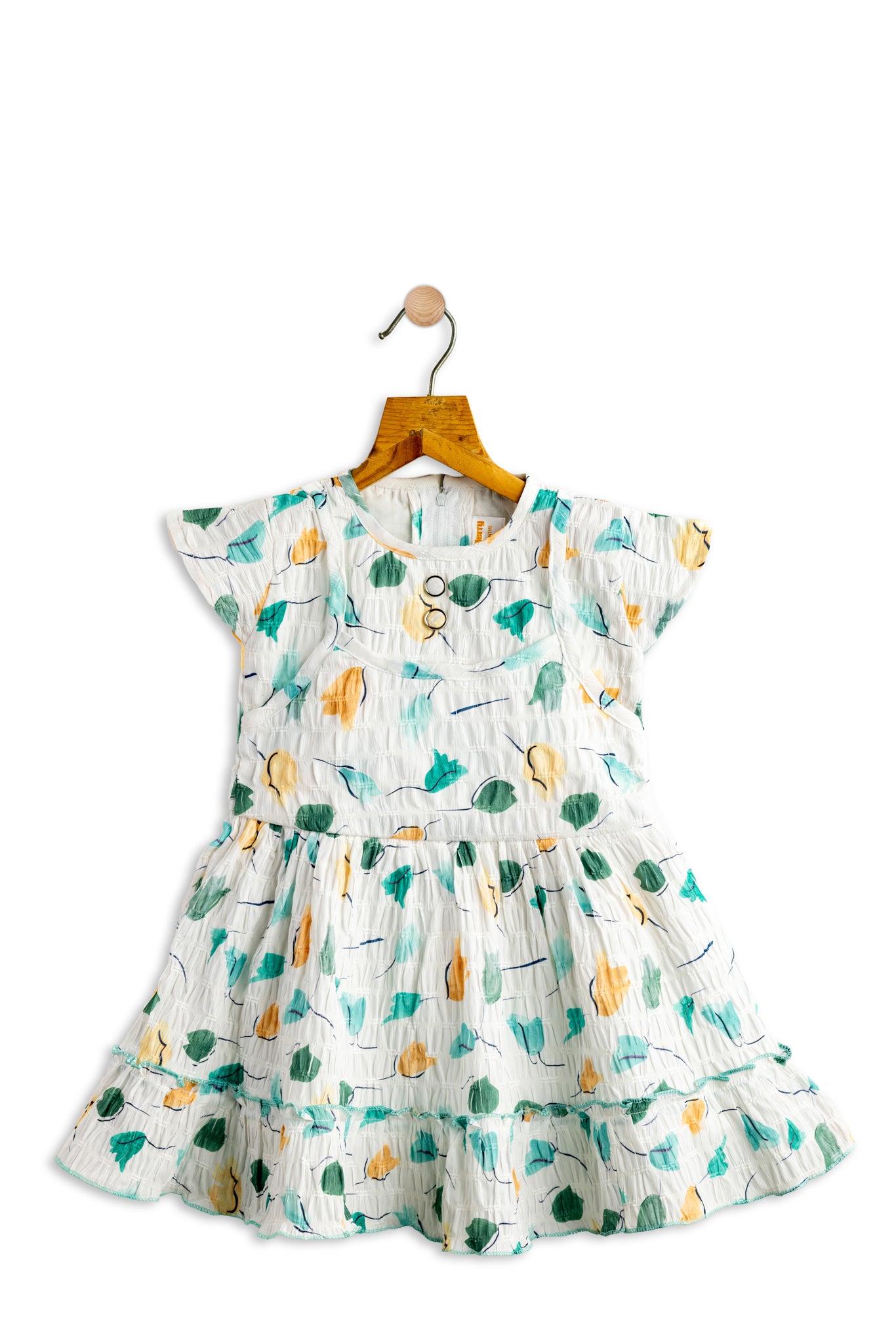 Todlerry Sleeveless Girls Frock | Green & Pink Floral Print | 100% Cotton