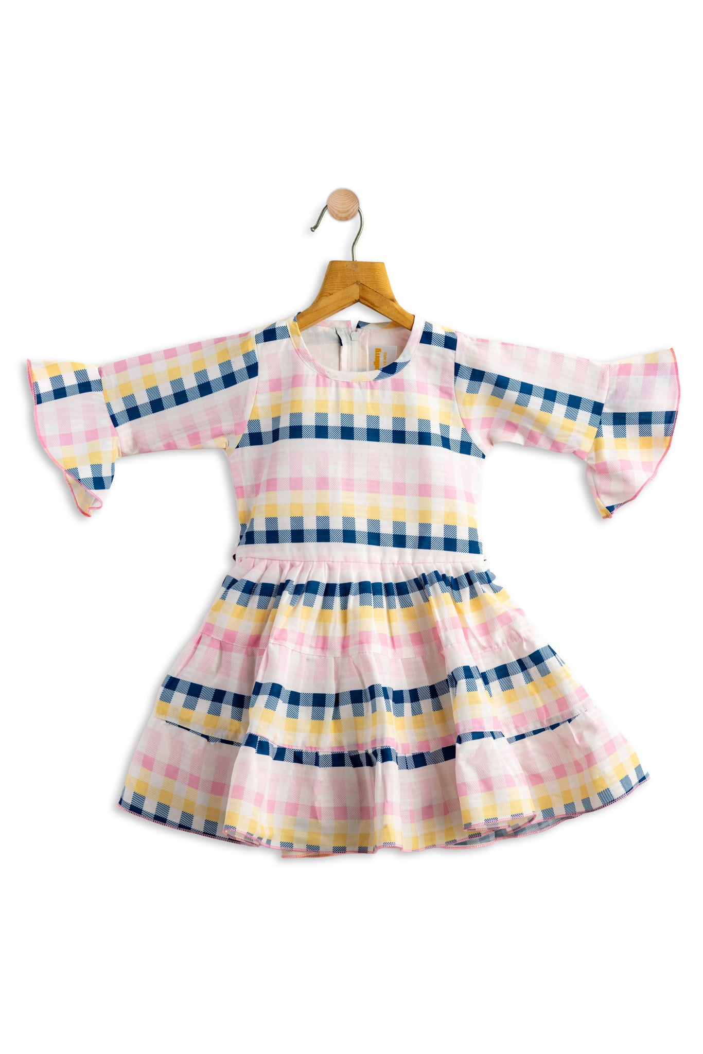 Todlerry Ruffle Full Sleeves Girls Frock | Printed Green & Peach | 100% Cotton