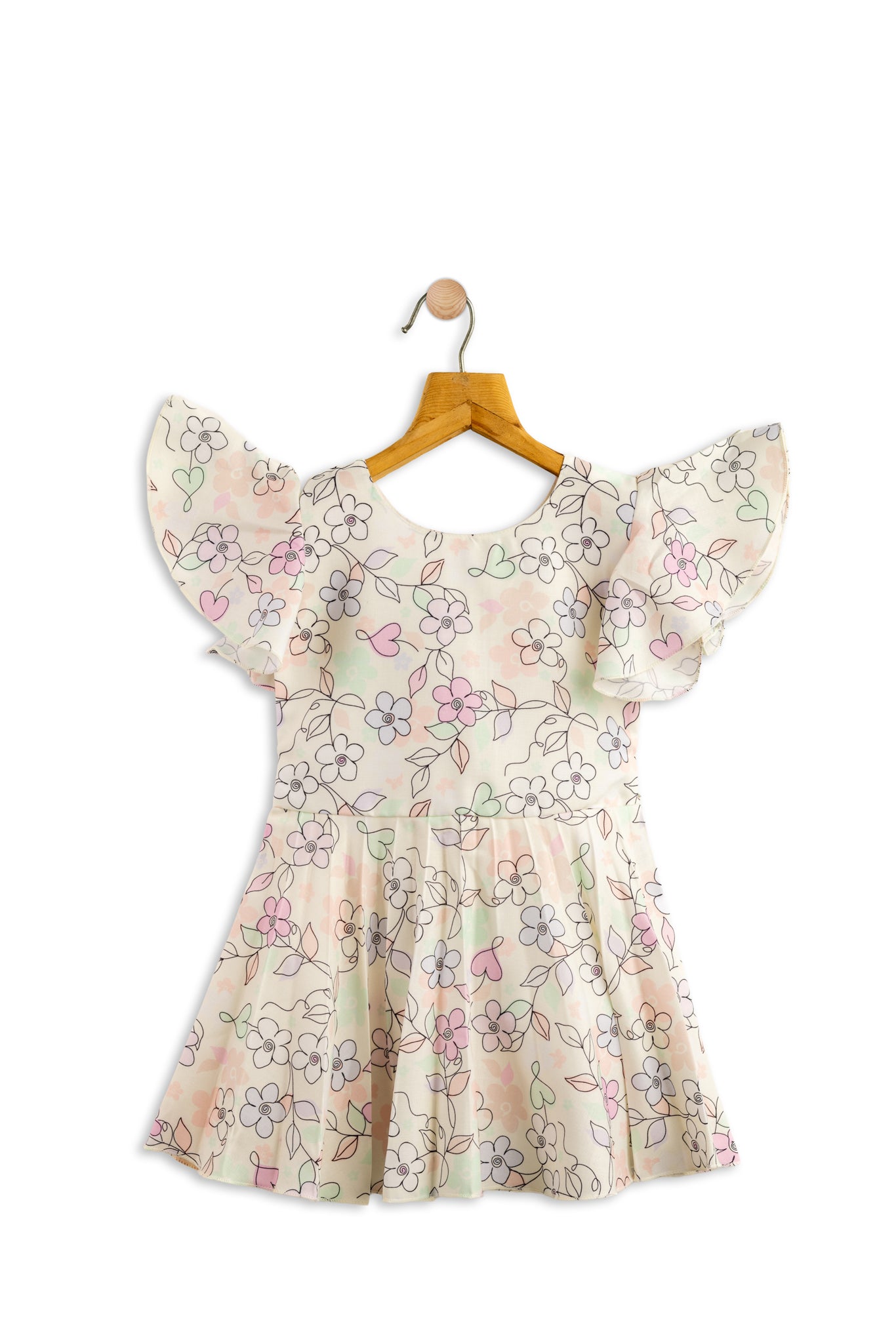 Todlerry Half-sleeve Girls Frock | Floral white & Pink Print | 100% Cotton