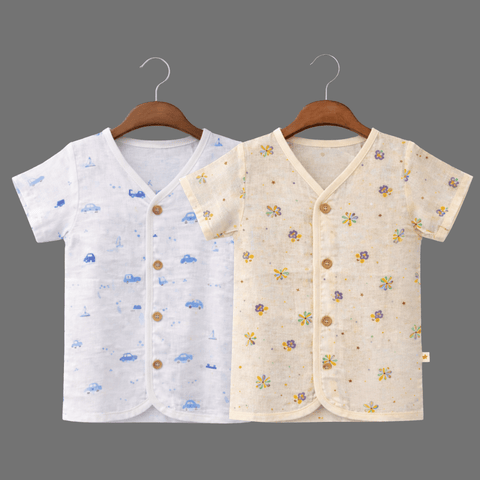 Unisex Comfy Cotton Set of 2 Jhabla With Soft Short Sleeve Button-Up