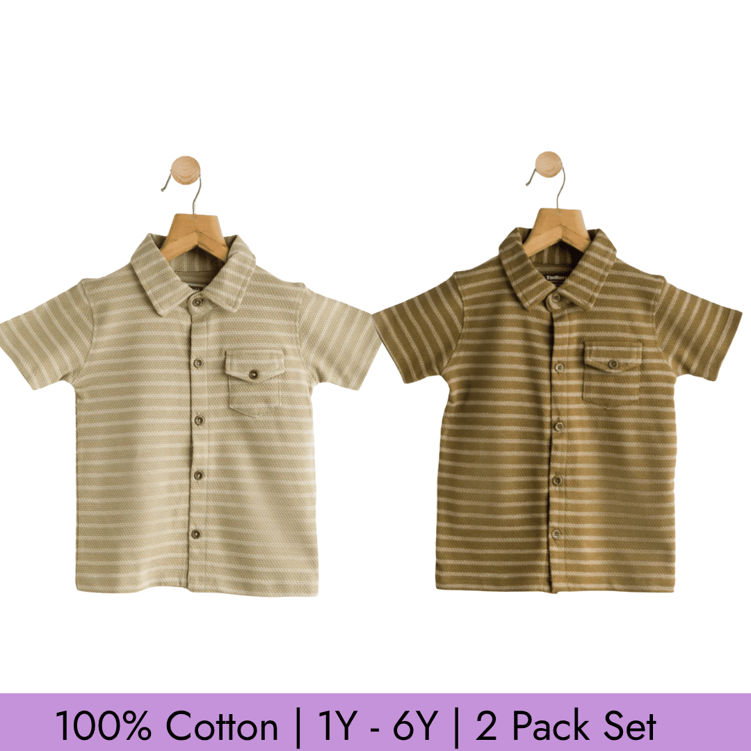 Todlerry Boys Cotton Strips Shirt | Pack of 2 |Soft & Breathable | 100% Cotton
