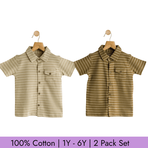 Boys Cotton Strips Shirt Pack of 2 Soft & Breathable 100% Cotton