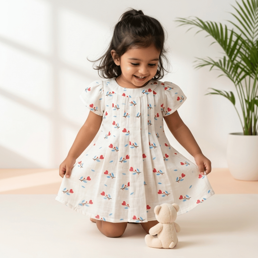 Soft Cotton Heart Printed Frock for Baby Girls - Comfortable Summer Dress