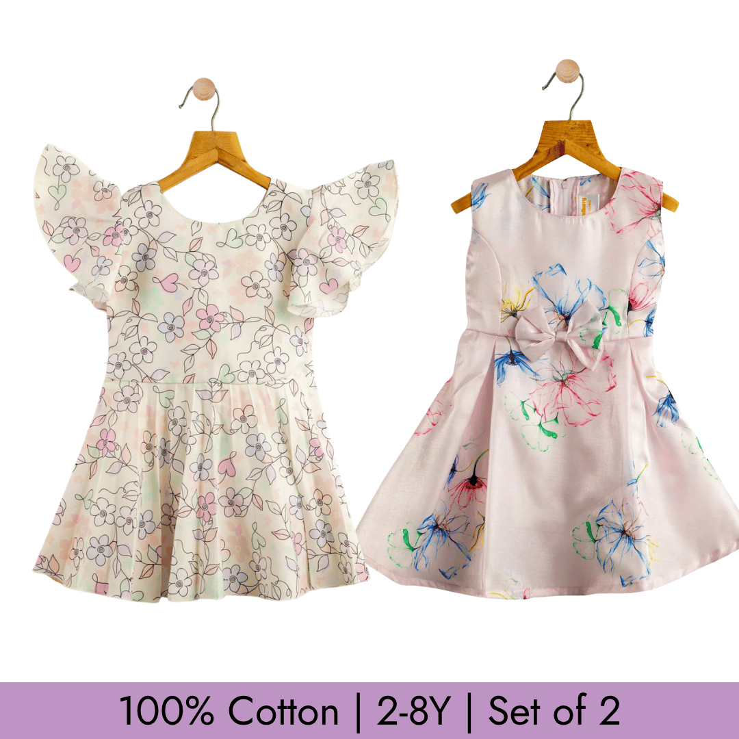 Todlerry Girls Frock | Pack of 2 |Soft & Breathable | 100% Cotton