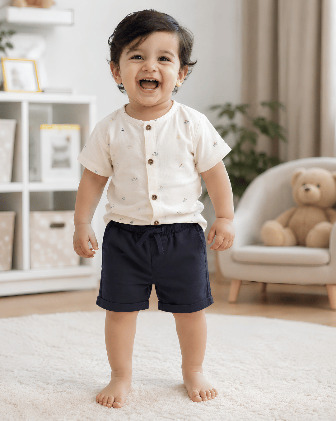 Kids Navy Blue Pure Cotton Shorts | Boys Casual Summer Trousers