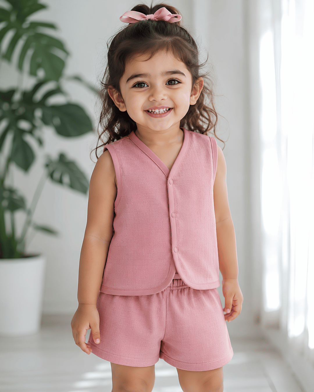 Soft Cotton Pink Colour Baby Jhabla & Shorts Set