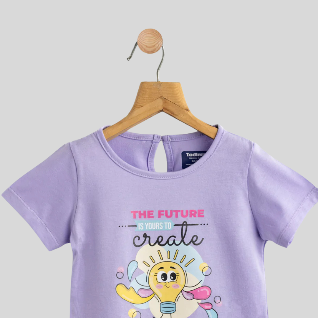Todlerry Girls Cotton T-Shirt | lavender Bulb Print | Soft & Breathable | 100% Cotton