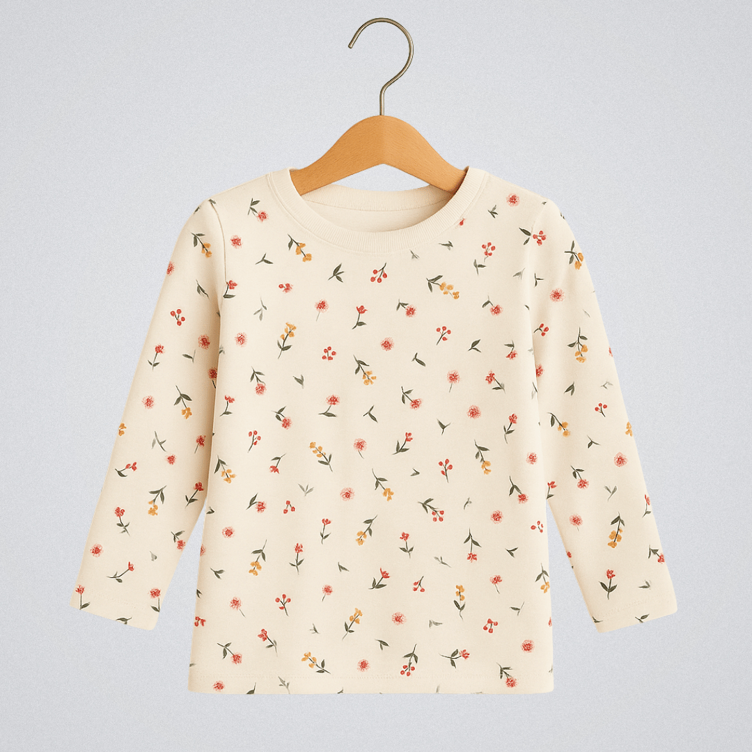 Todlerry Girls Cotton T-Shirt | White Cute Floral | Soft & Breathable | 100% Cotton