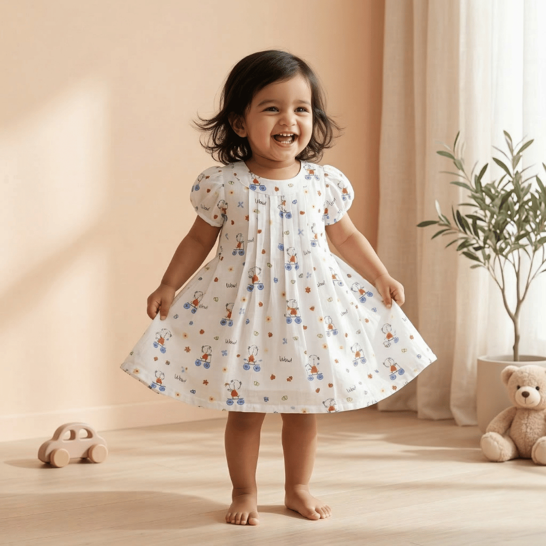 Soft Cotton Skate Printed Frock for Baby Girls - Comfortable Summer Dress