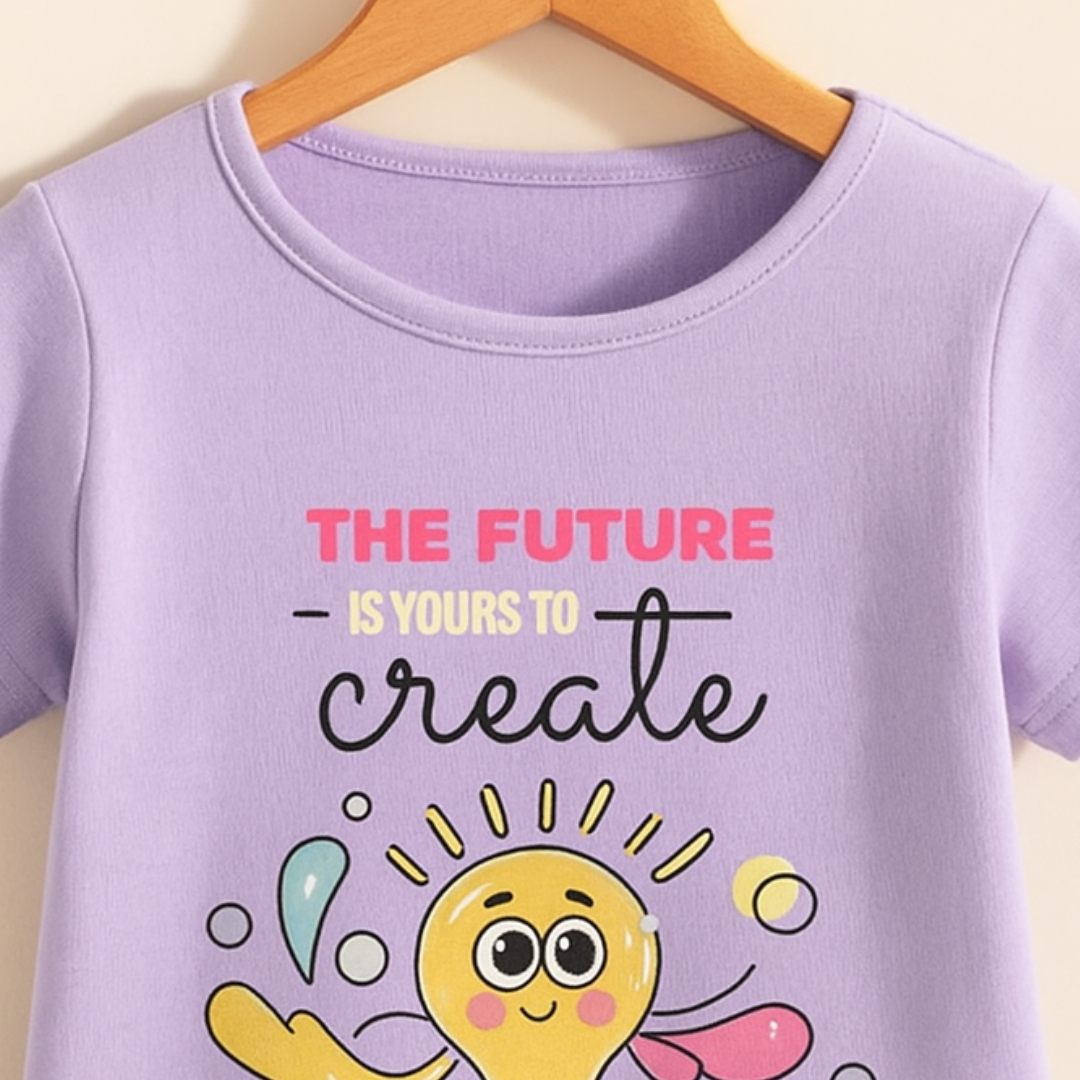 Todlerry Girls Cotton T-Shirt | lavender Bulb Print | Soft & Breathable | 100% Cotton