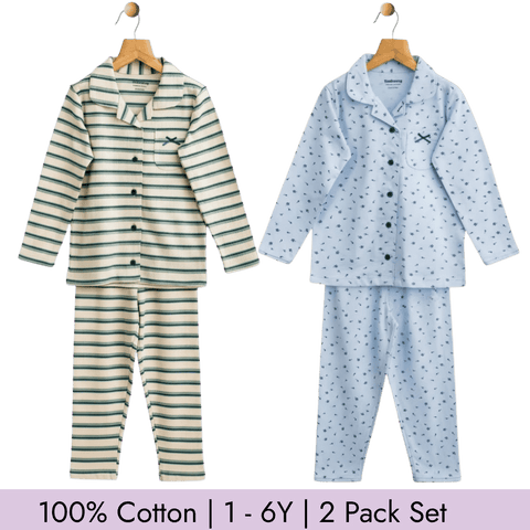 Girl's Night Suit Set of 2 Soft & Breathable 100% Cotton