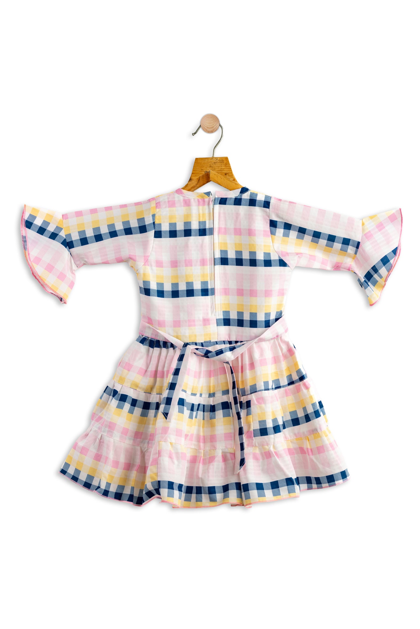 Todlerry Ruffle Full Sleeves Girls Frock | Printed Green & Peach | 100% Cotton