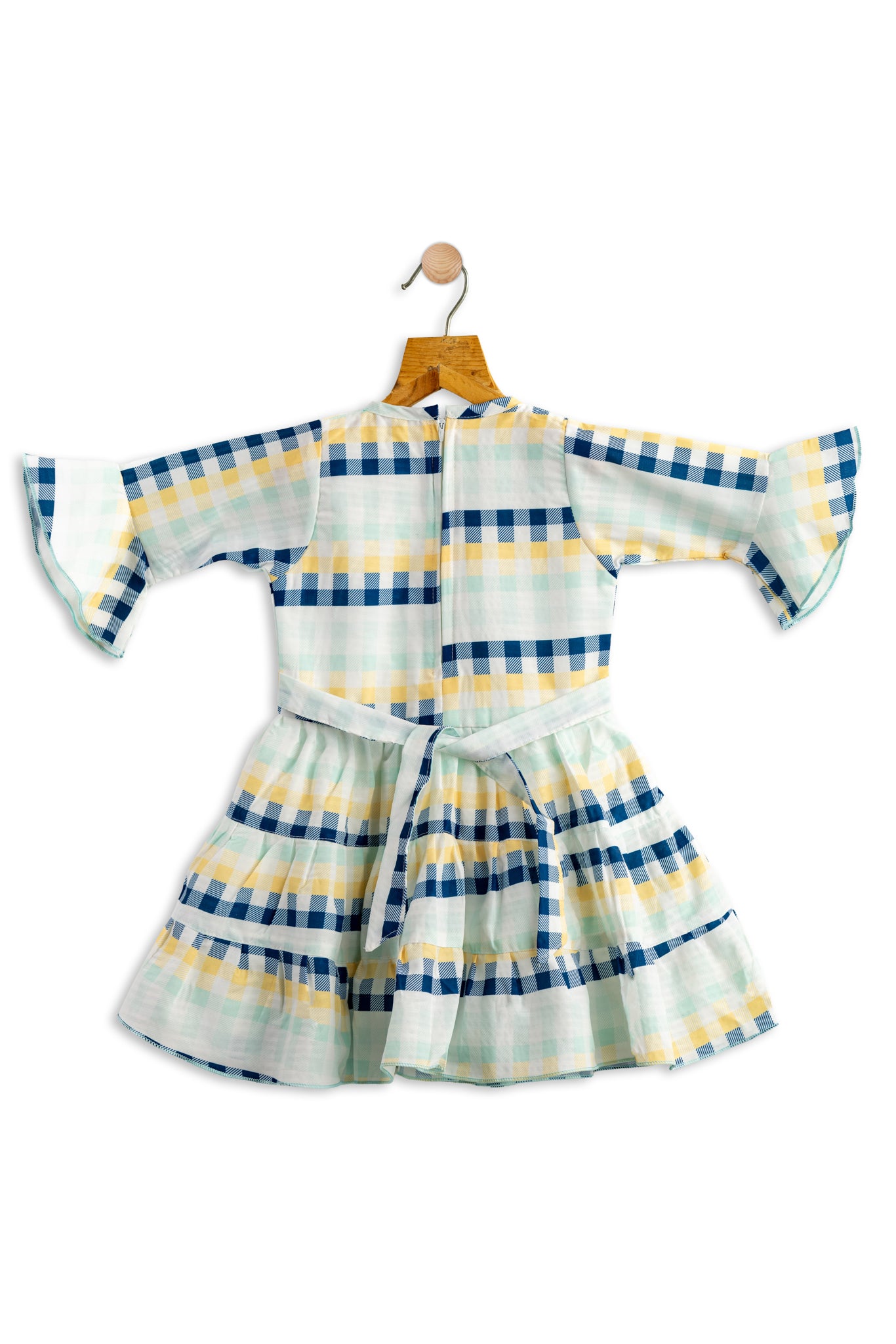 Todlerry Ruffle Full Sleeves Girls Frock | Printed Green & Peach | 100% Cotton
