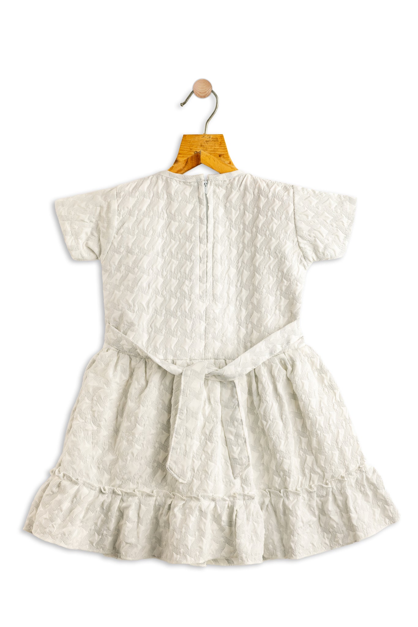 Todlerry Half-sleeve Girls Frock | Solid White & Peach | 100% Cotton