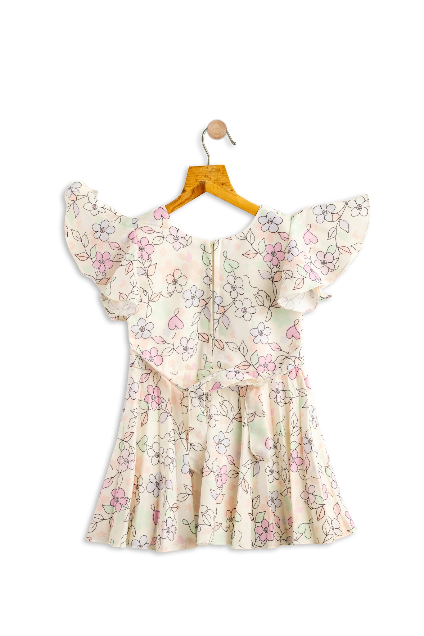 Todlerry Half-sleeve Girls Frock | Floral white & Pink Print | 100% Cotton