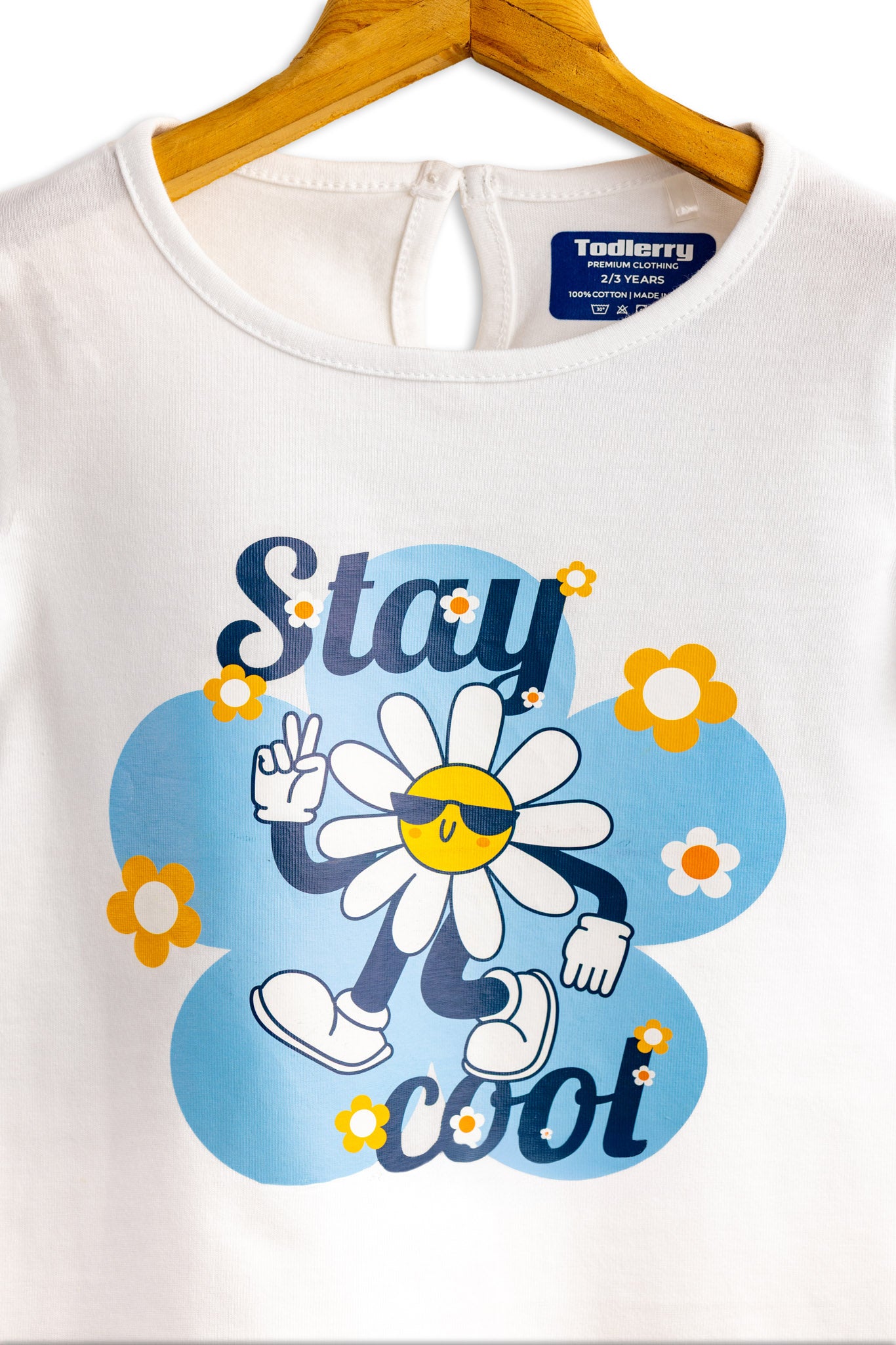 Todlerry Girls Cotton T-Shirt | White Stay Cool Print | Soft & Breathable | 100% Cotton