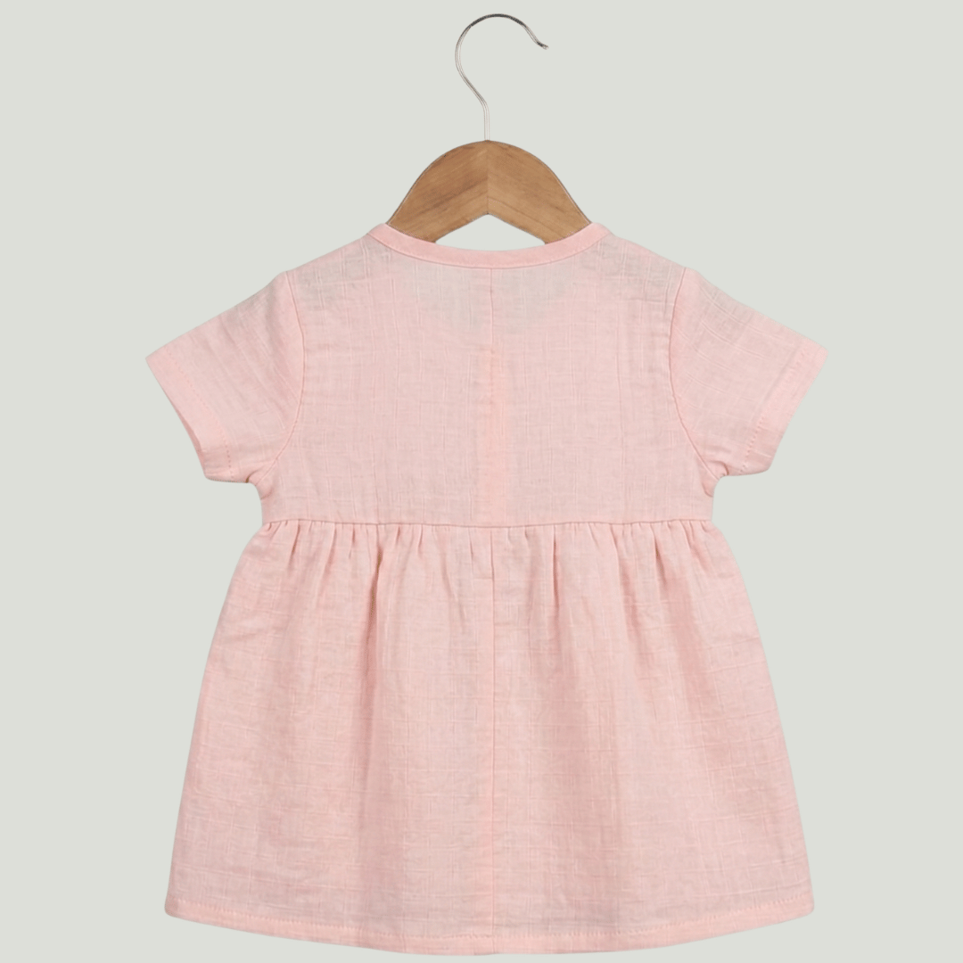 Premium Pink Muslin Half Sleeve Frock – 100% Organic Cotton Baby Dress