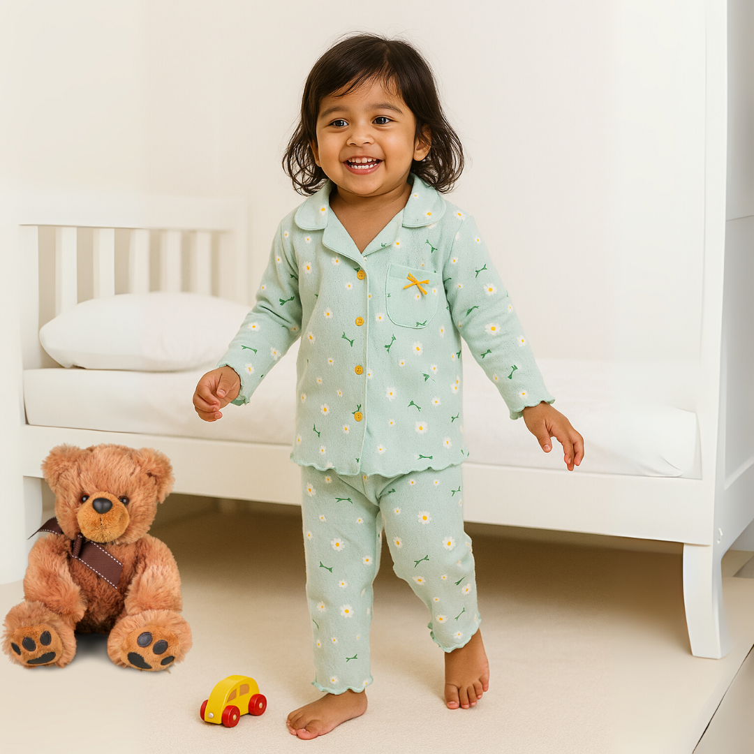 Todlerry Girls Night Suit | Aqua | Soft & Breathable | 100% Cotton
