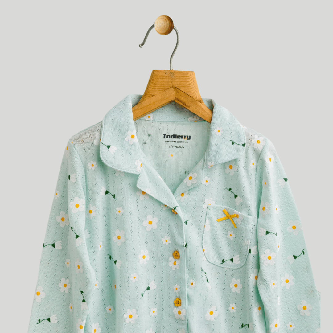 Todlerry Girls Night Suit | Aqua | Soft & Breathable | 100% Cotton