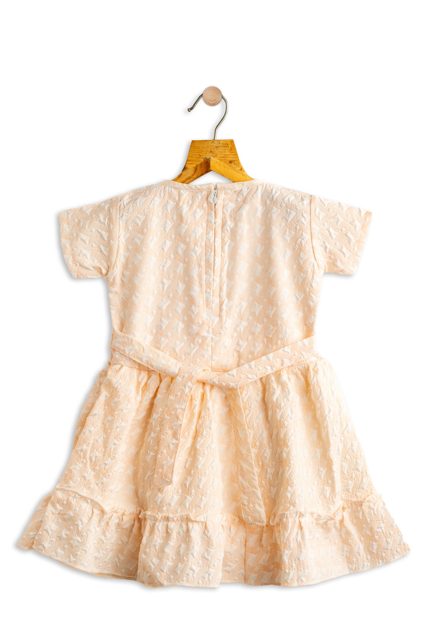 Todlerry Half-sleeve Girls Frock | Solid White & Peach | 100% Cotton