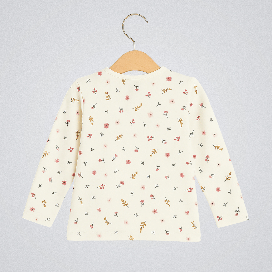Todlerry Girls Cotton T-Shirt | White Cute Floral | Soft & Breathable | 100% Cotton