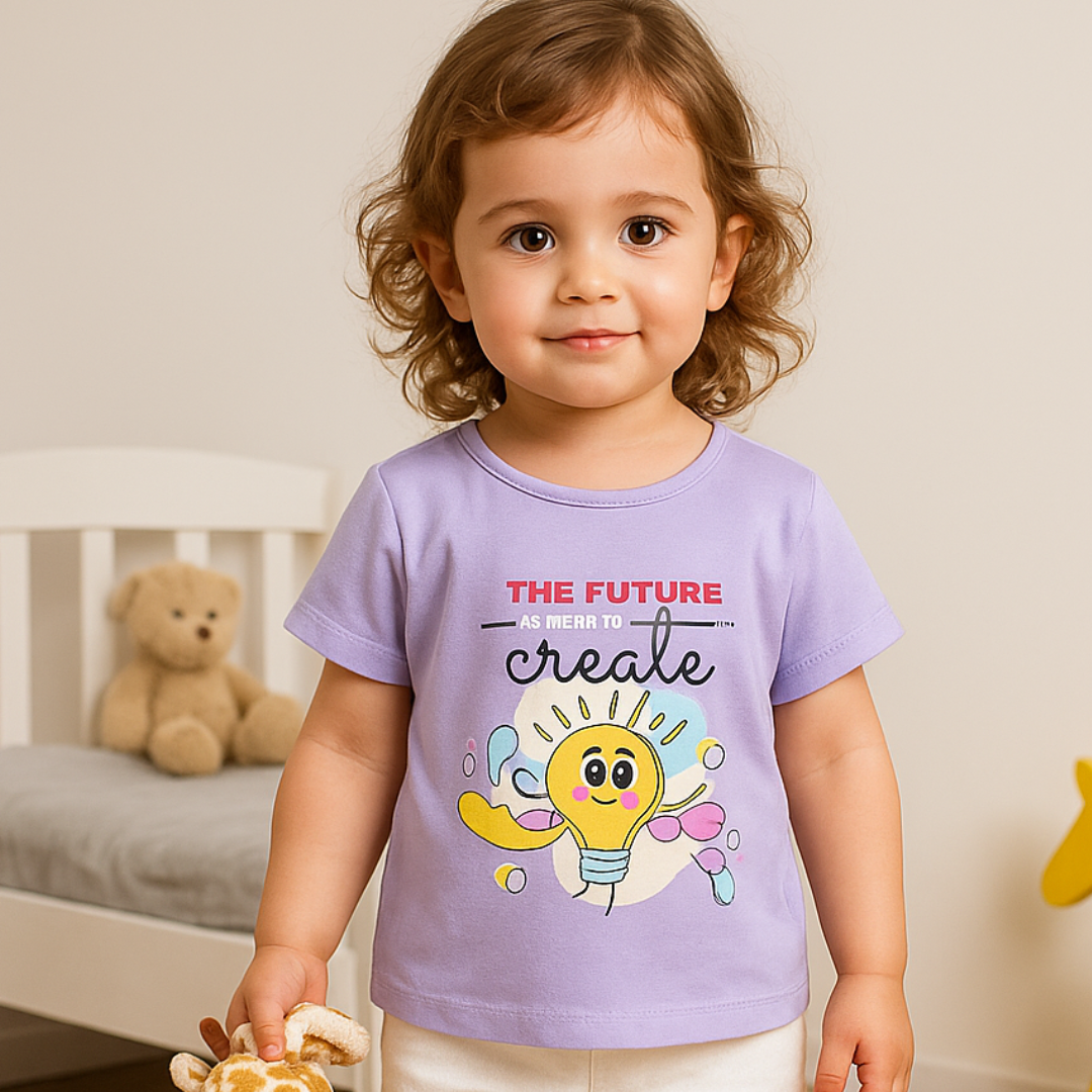 Todlerry Girls Cotton T-Shirt | lavender Bulb Print | Soft & Breathable | 100% Cotton