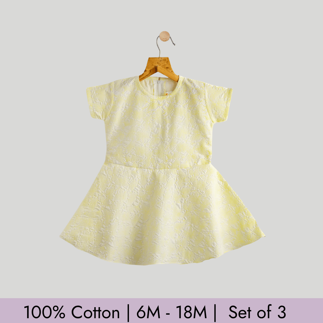 Todlerry Girls Frock | Pack of 3 |Soft & Breathable | 100% Cotton