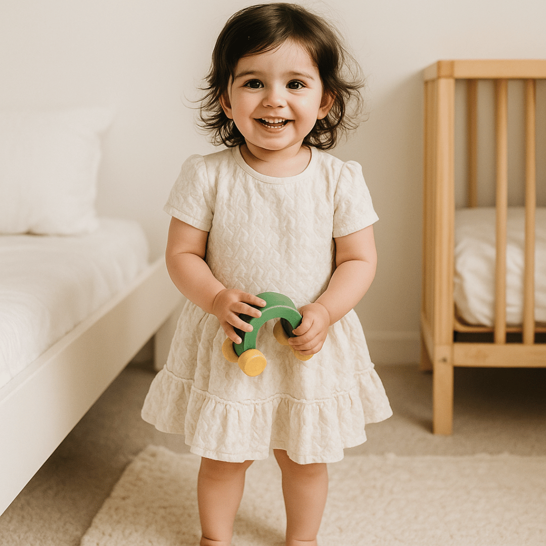 Todlerry Half-sleeve Girls Frock | Solid White & Peach | 100% Cotton