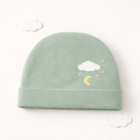 Dreamy Cloud & Moon Green Baby Beanie Cap
