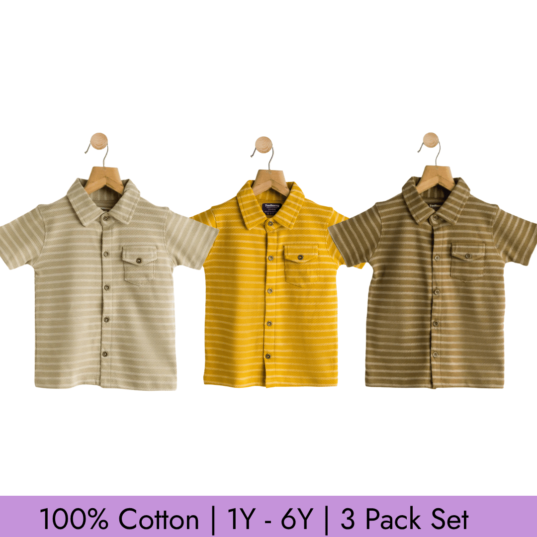 Todlerry Boys Cotton Strips Shirt | Pack of 3 |Soft & Breathable | 100% Cotton